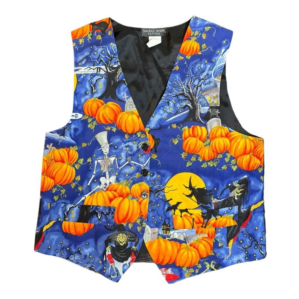 VTG Saddle River Halloween Print Spooky Vest Size Medium Petite